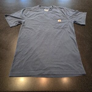 Carhartt Relaxed Fit T-Shirt Small Gray Pocket Work Tee Red Logo Graphic Back